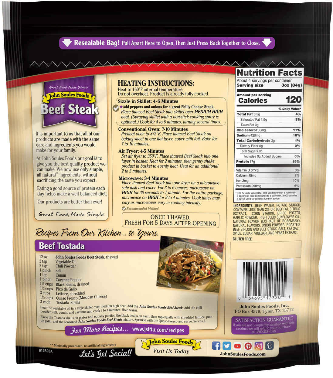 John Soules Foods Beef Steak Instructions and Nutrition Facts
