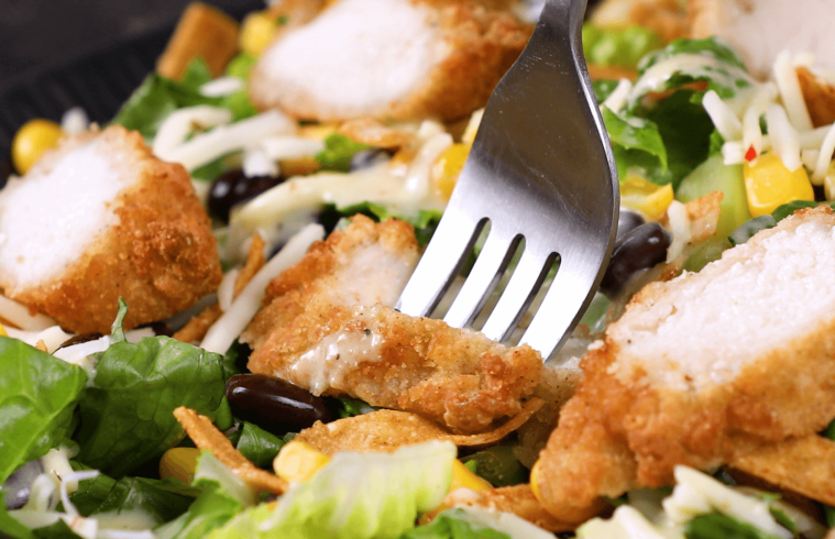 Southwest Chicken Salad with boneless fried chicken - John Soules chicken