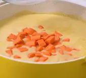 Close Up of Creamy Chicken Potato Chowder Being Assembled